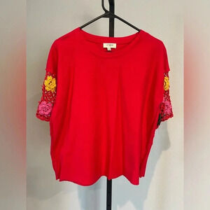 Umgee‎ Red Crochet Sleeve Top Oversized Small